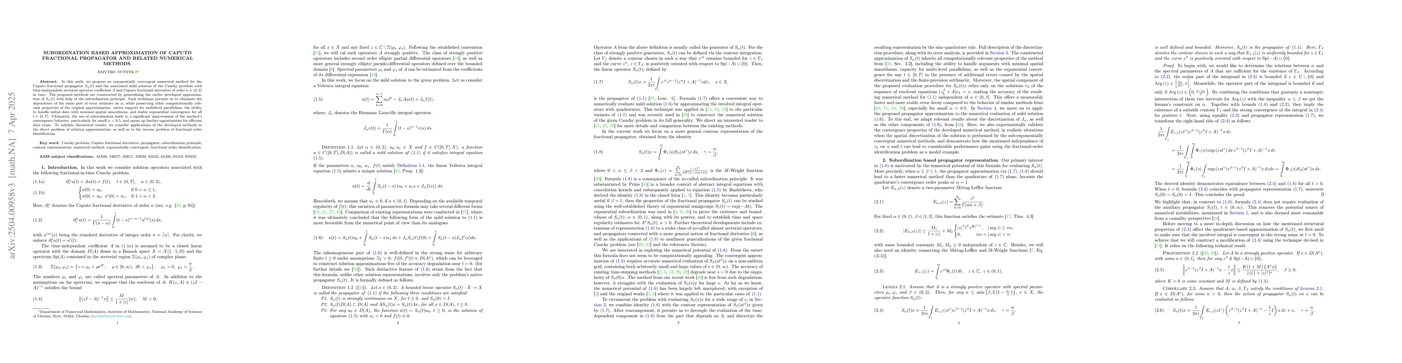 Thumbnail for Subordination based approximation of Caputo fractional propagator and
  related numerical methods