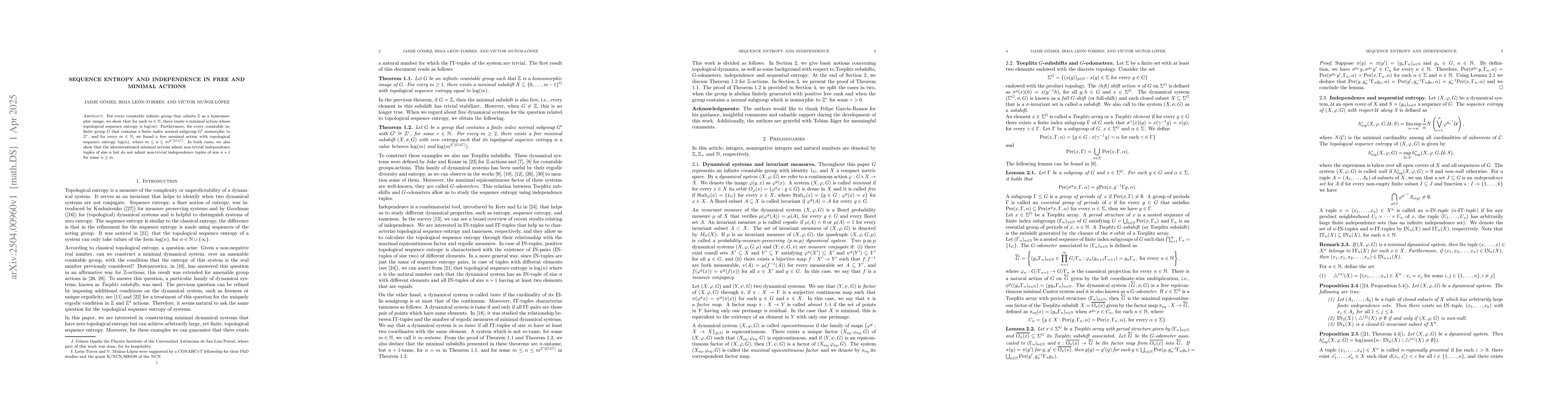 Thumbnail for Sequence entropy and independence in free and minimal actions