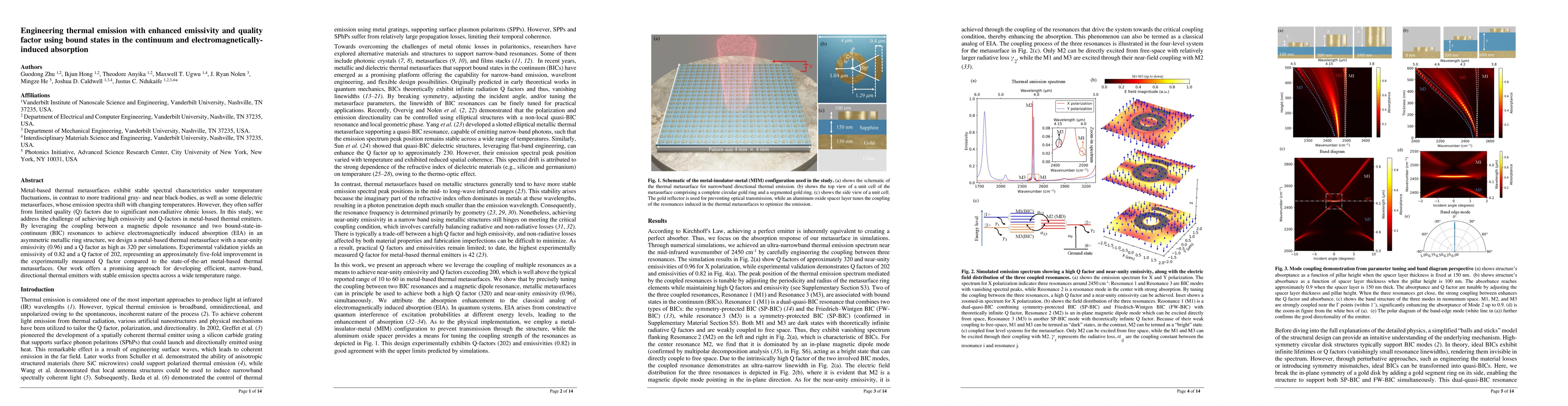 Thumbnail for Engineering thermal emission with enhanced emissivity and quality factor
  using bound states in the continuum and electromagnetically-induced
  absorption