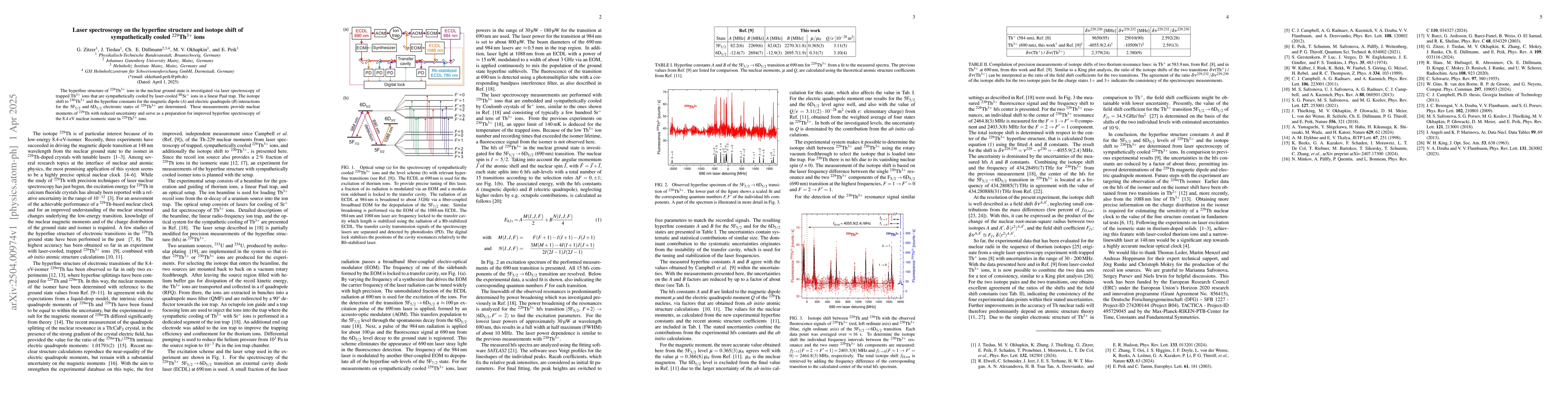 Thumbnail for Laser spectroscopy on the hyperfine structure and isotope shift of
  sympathetically cooled $^{229}$Th$^{3+}$ ions