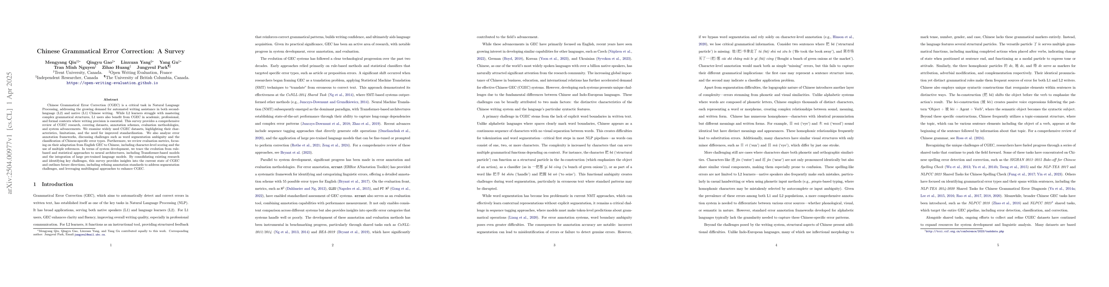 Thumbnail for Chinese Grammatical Error Correction: A Survey