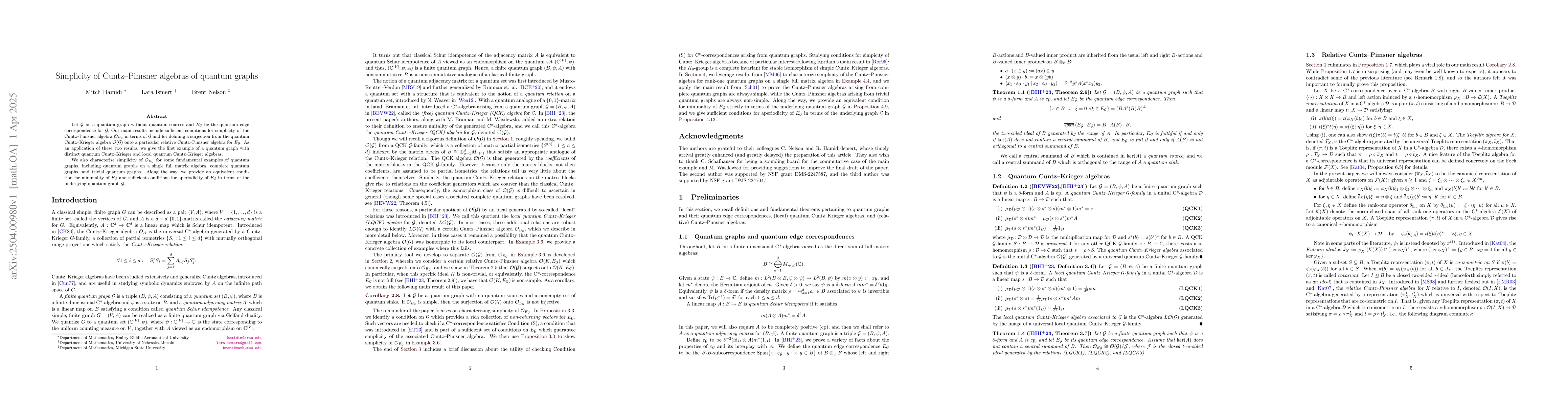 Thumbnail for Simplicity of Cuntz-Pimsner algebras of quantum graphs