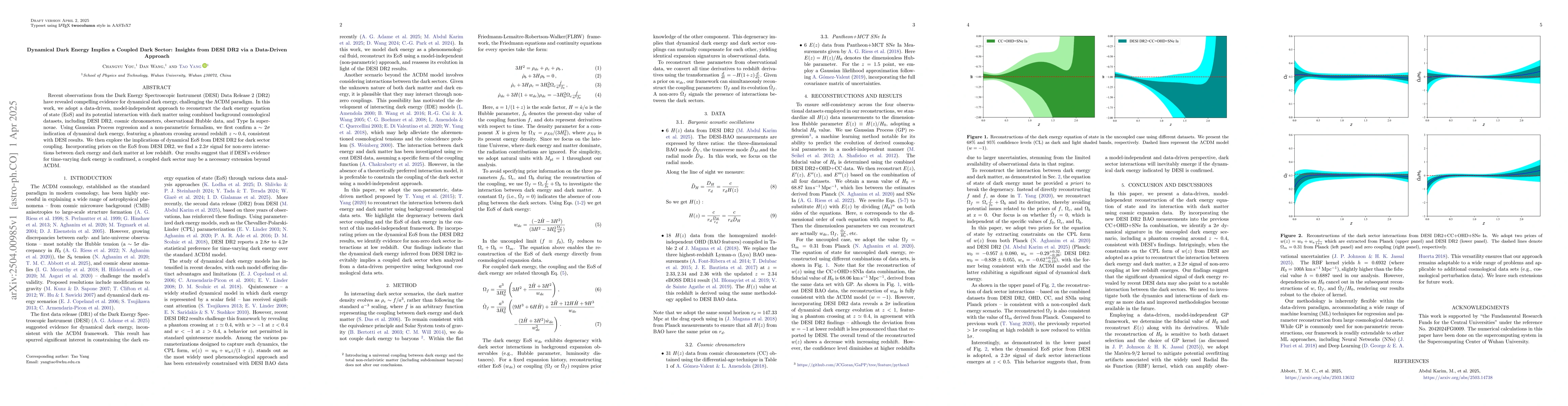 Thumbnail for Dynamical Dark Energy Implies a Coupled Dark Sector: Insights from DESI
  DR2 via a Data-Driven Approach