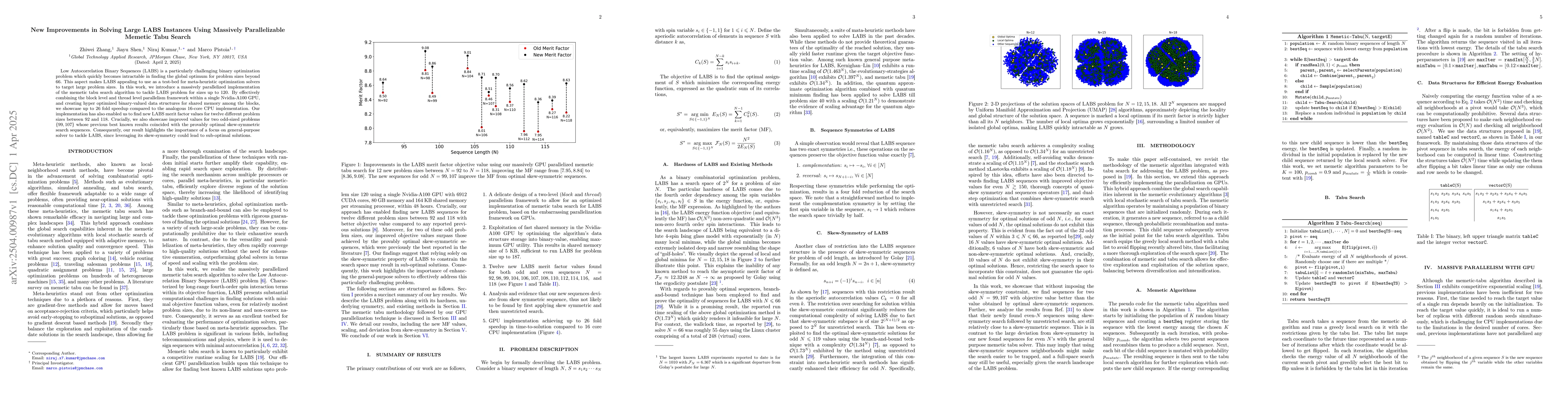 Thumbnail for New Improvements in Solving Large LABS Instances Using Massively
  Parallelizable Memetic Tabu Search