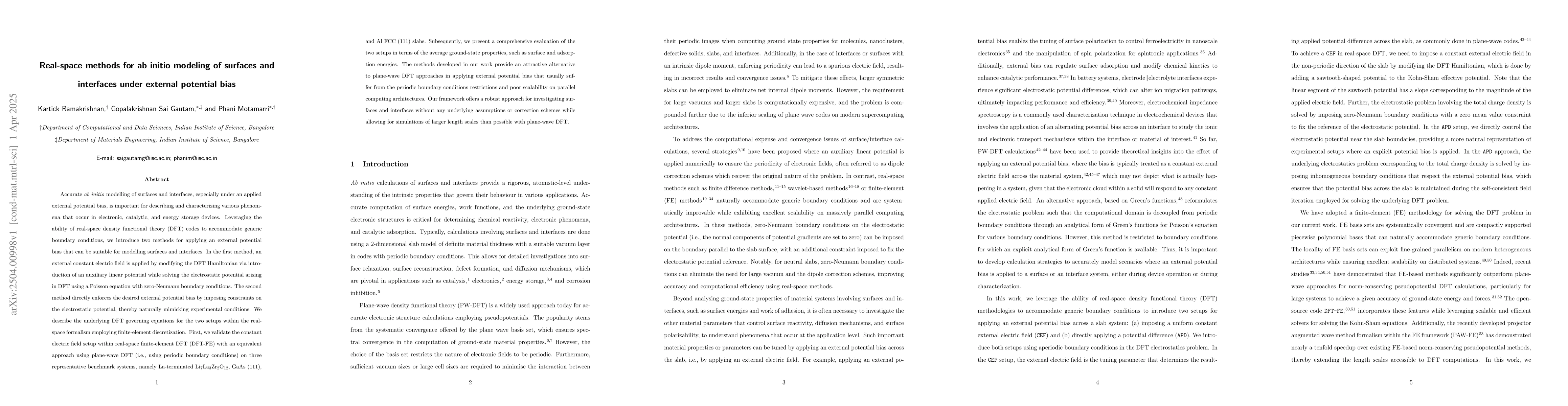 Thumbnail for Real-space methods for ab initio modelling of surfaces and interfaces
  under external potential bias