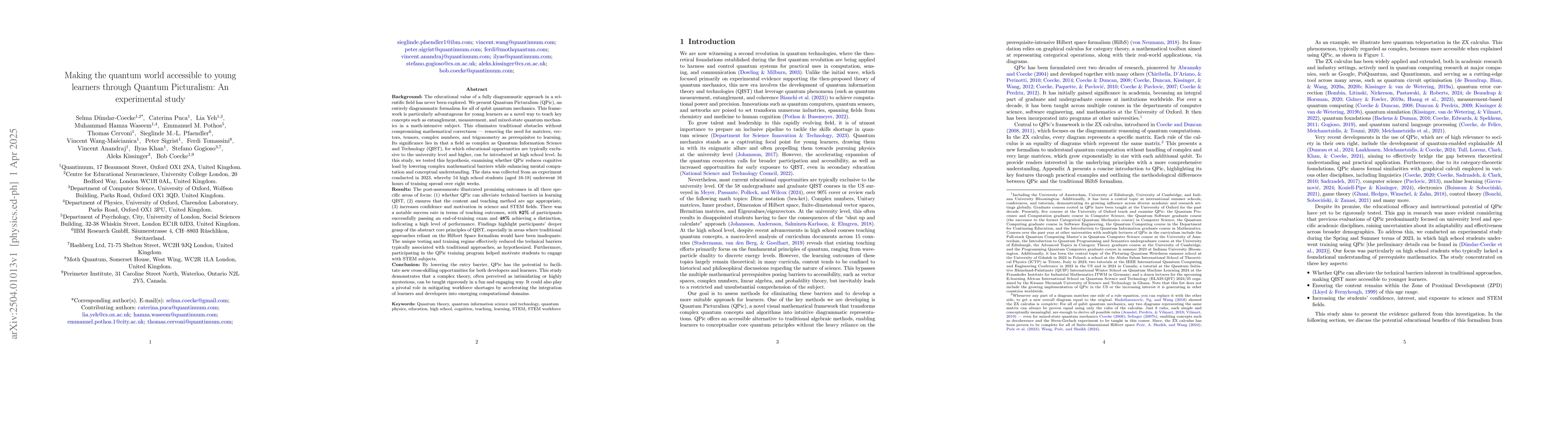 Thumbnail for Making the quantum world accessible to young learners through Quantum
  Picturalism: An experimental study