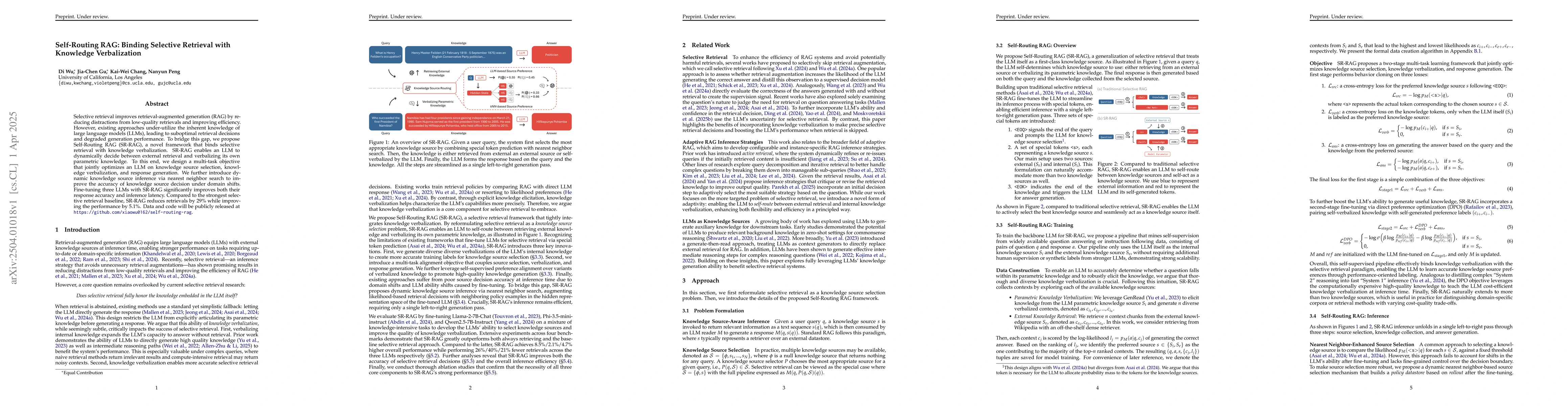 Thumbnail for Self-Routing RAG: Binding Selective Retrieval with Knowledge
  Verbalization