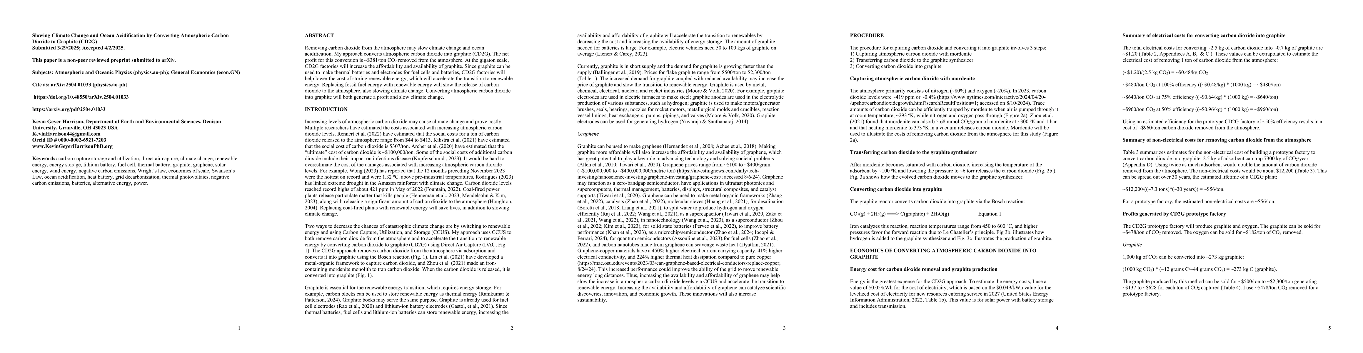 Thumbnail for Slowing Climate Change and Ocean Acidification by Converting Atmospheric
  Carbon Dioxide to Graphite (CD2G)