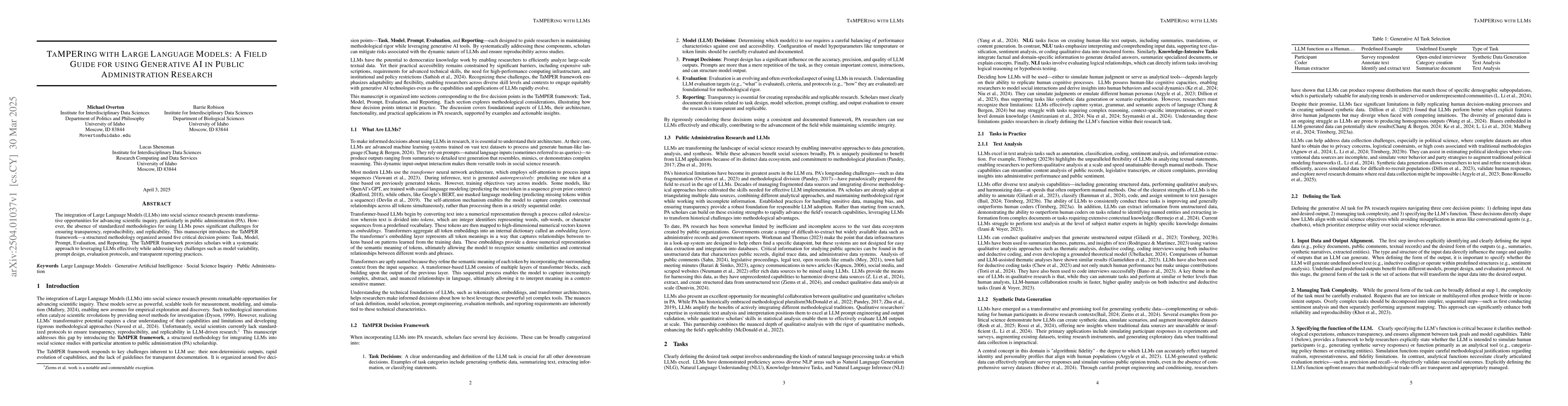 Thumbnail for TaMPERing with Large Language Models: A Field Guide for using Generative
  AI in Public Administration Research