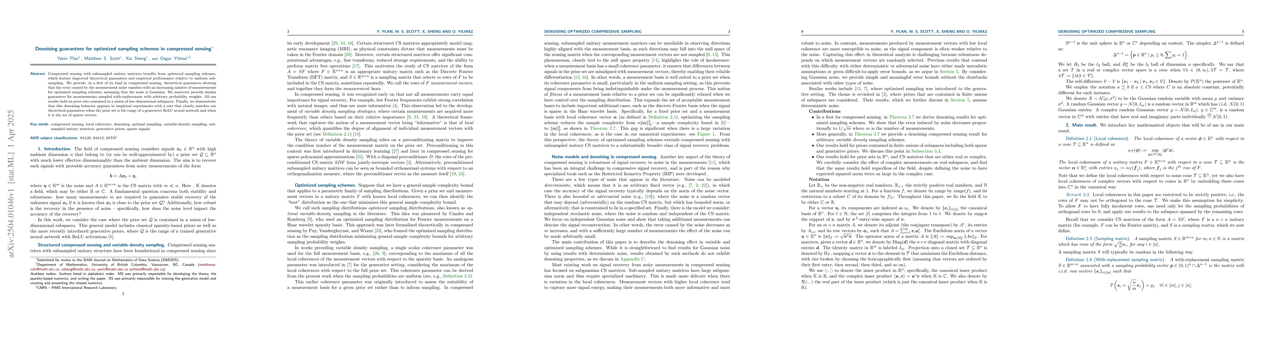 Thumbnail for Denoising guarantees for optimized sampling schemes in compressed
  sensing