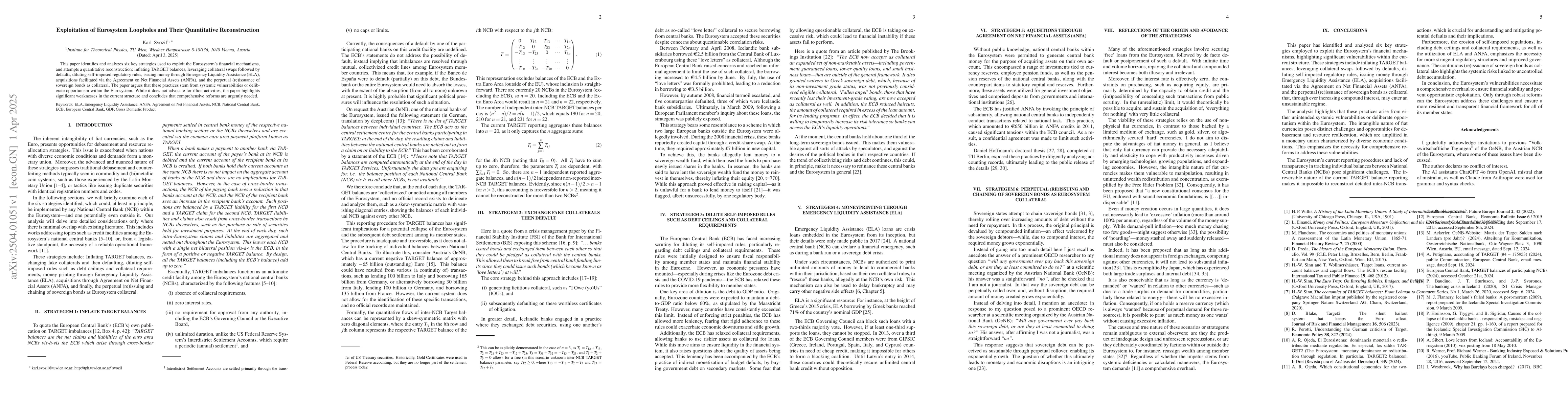 Thumbnail for Exploitation of Eurosystem Loopholes and Their Quantitative
  Reconstruction