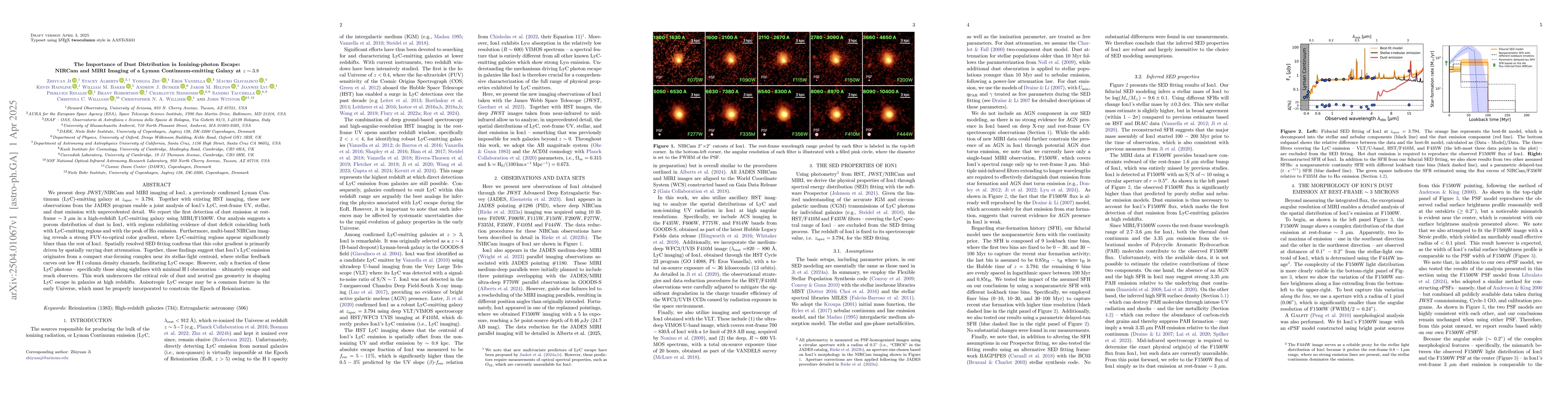 Thumbnail for The Importance of Dust Distribution in Ionizing-photon Escape: NIRCam
  and MIRI Imaging of a Lyman Continuum-emitting Galaxy at z ~ 3.8