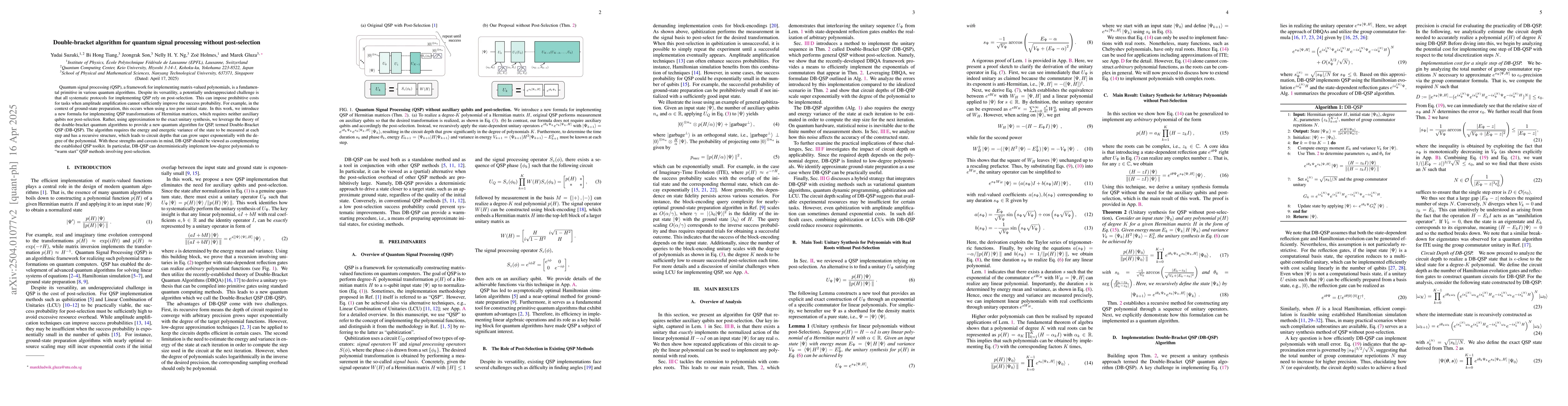 Thumbnail for Double-bracket algorithm for quantum signal processing without
  post-selection