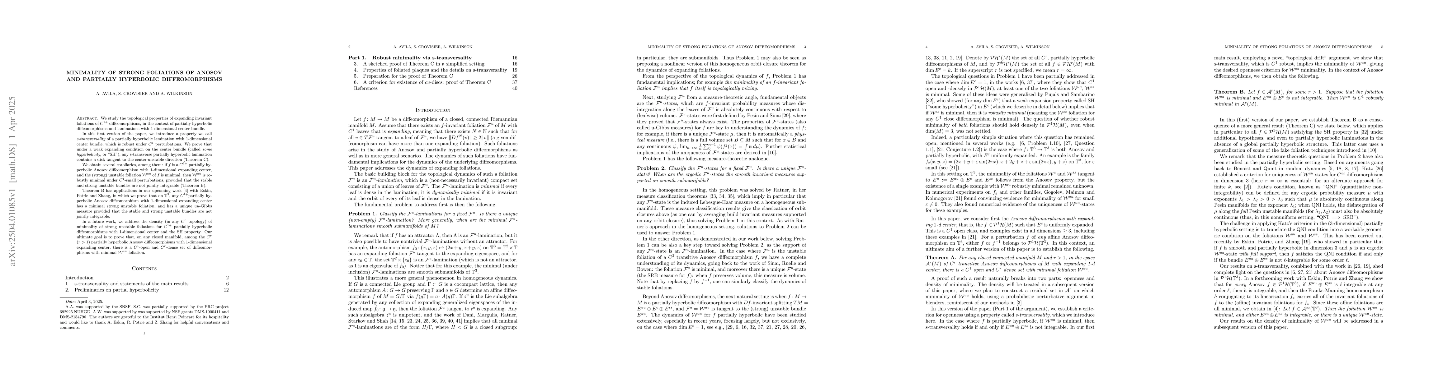 Thumbnail for Minimality of Strong Foliations of Anosov and Partially Hyperbolic
  Diffeomorphisms