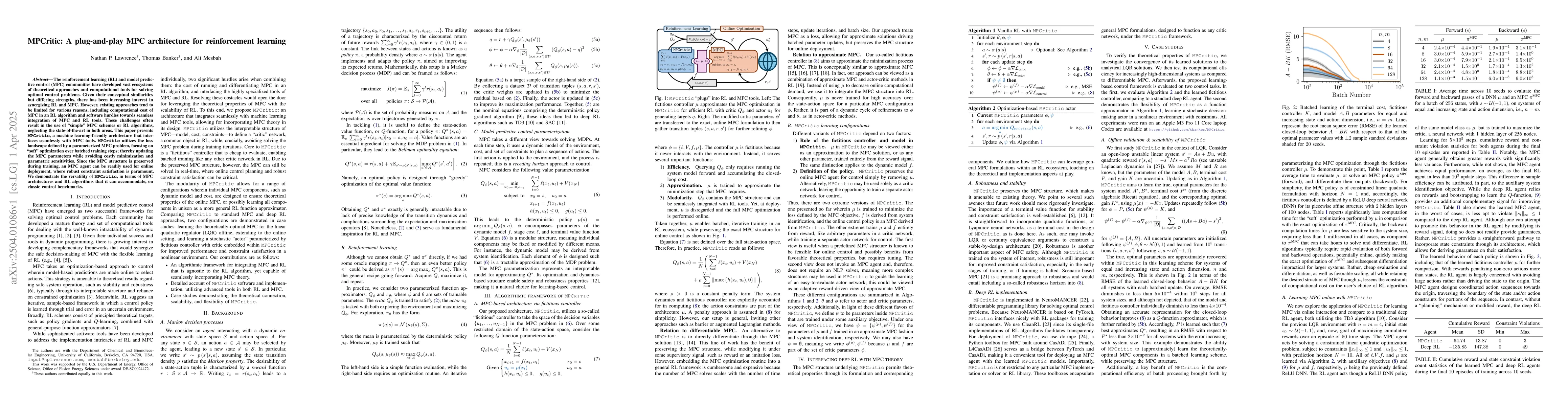Thumbnail for MPCritic: A plug-and-play MPC architecture for reinforcement learning