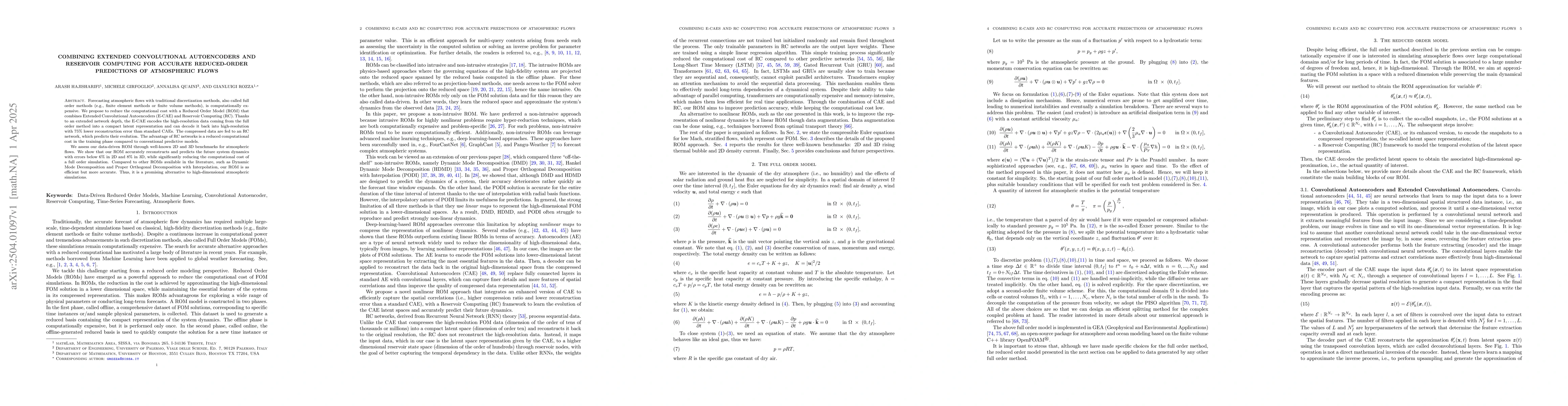 Thumbnail for Combining Extended Convolutional Autoencoders and Reservoir Computing
  for Accurate Reduced-Order Predictions of Atmospheric Flows