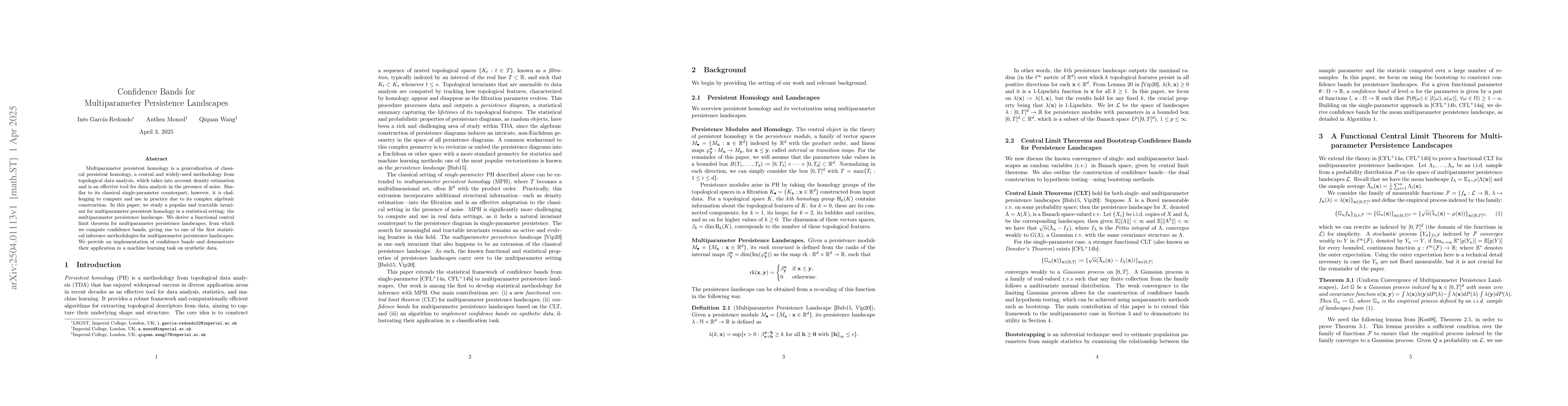 Thumbnail for Confidence Bands for Multiparameter Persistence Landscapes