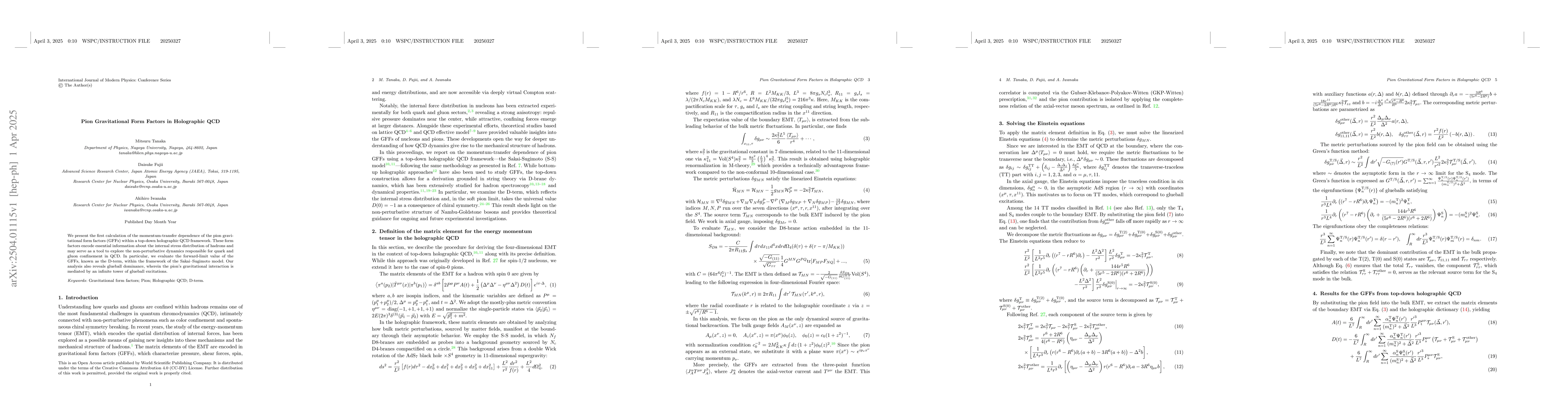 Thumbnail for Pion Gravitational Form Factors in Holographic QCD