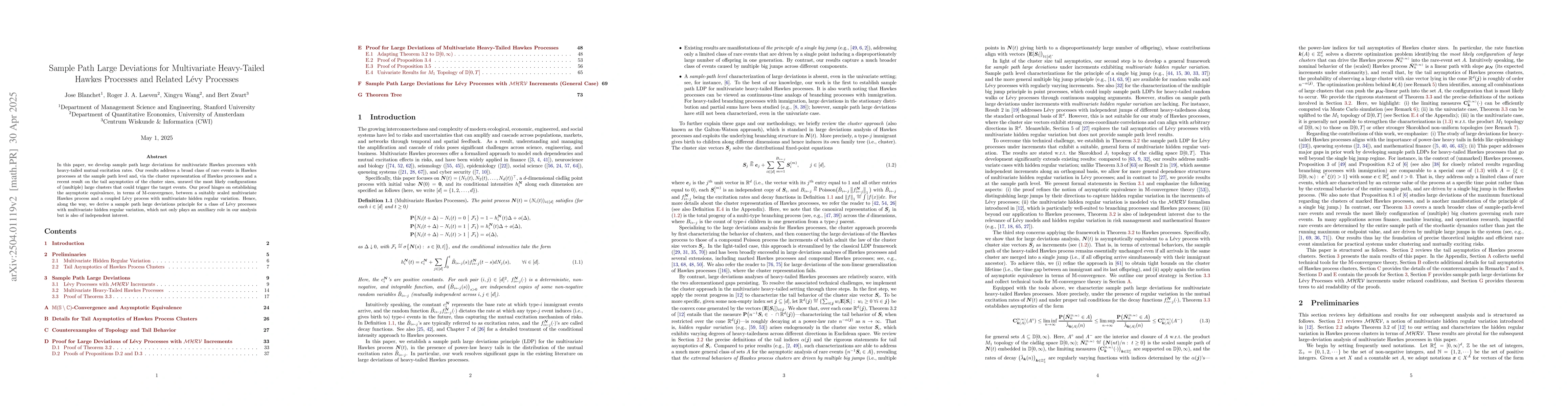 Thumbnail for Sample Path Large Deviations for Multivariate Heavy-Tailed Hawkes
  Processes and Related Lévy Processes