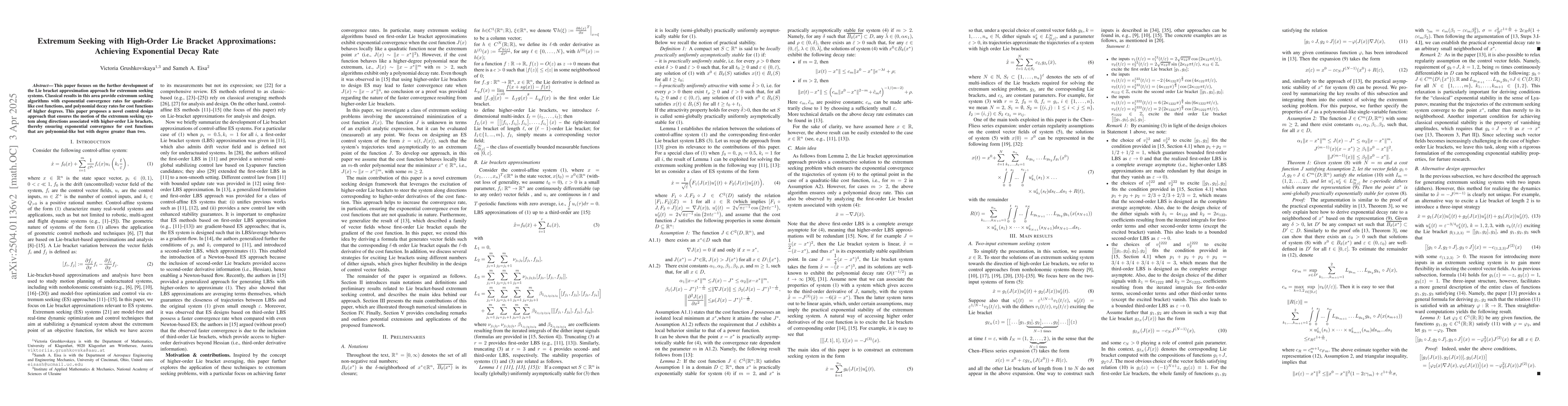Thumbnail for Extremum Seeking with High-Order Lie Bracket Approximations: Achieving
  Exponential Decay Rate
