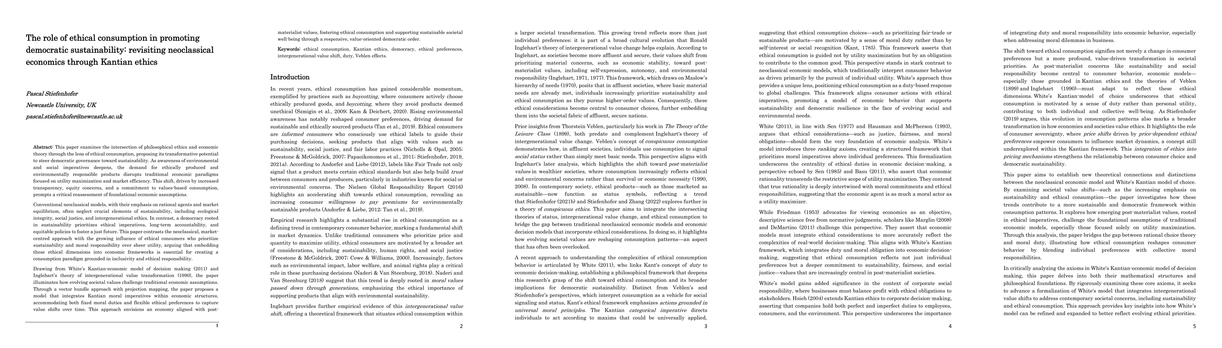 Thumbnail for The role of ethical consumption in promoting democratic sustainability:
  revisiting neoclassical economics through Kantian ethics