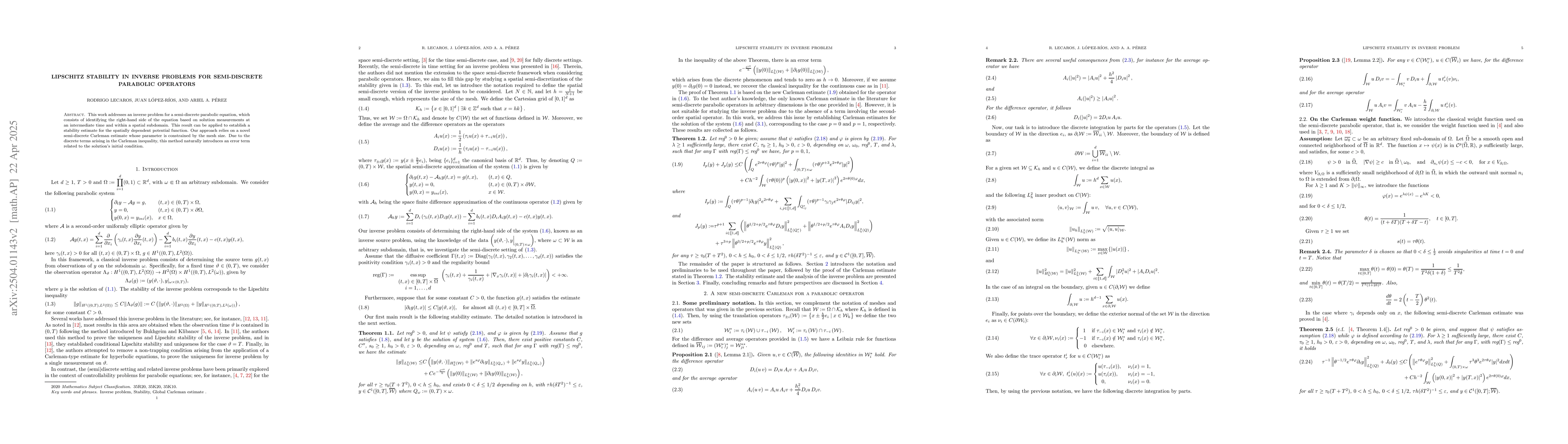 Thumbnail for Lipschitz stability in inverse problems for semi-discrete parabolic
  operators