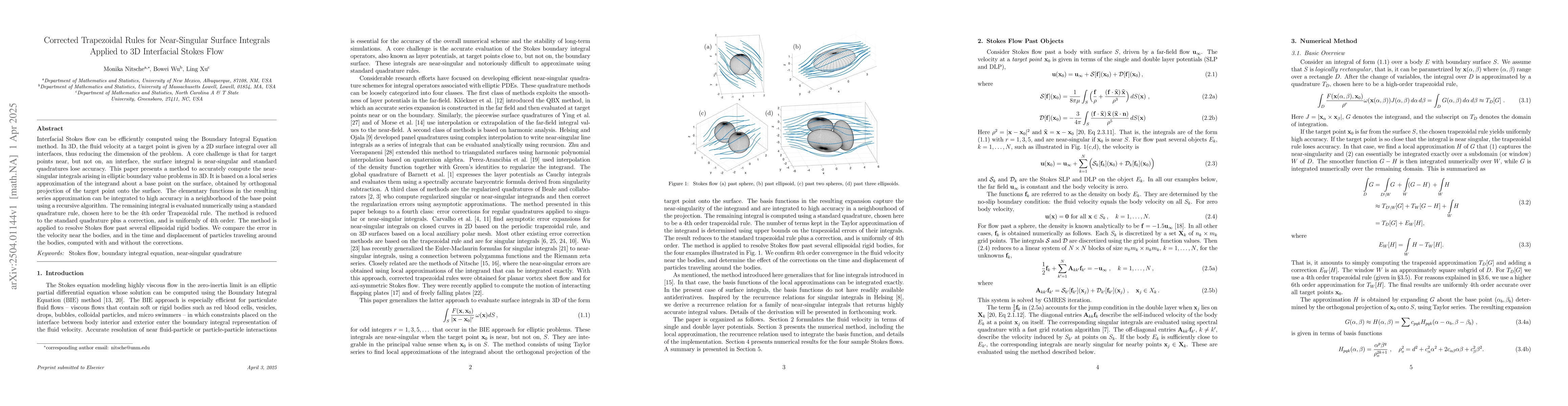 Thumbnail for Corrected Trapezoidal Rules for Near-Singular Surface Integrals Applied
  to 3D Interfacial Stokes Flow