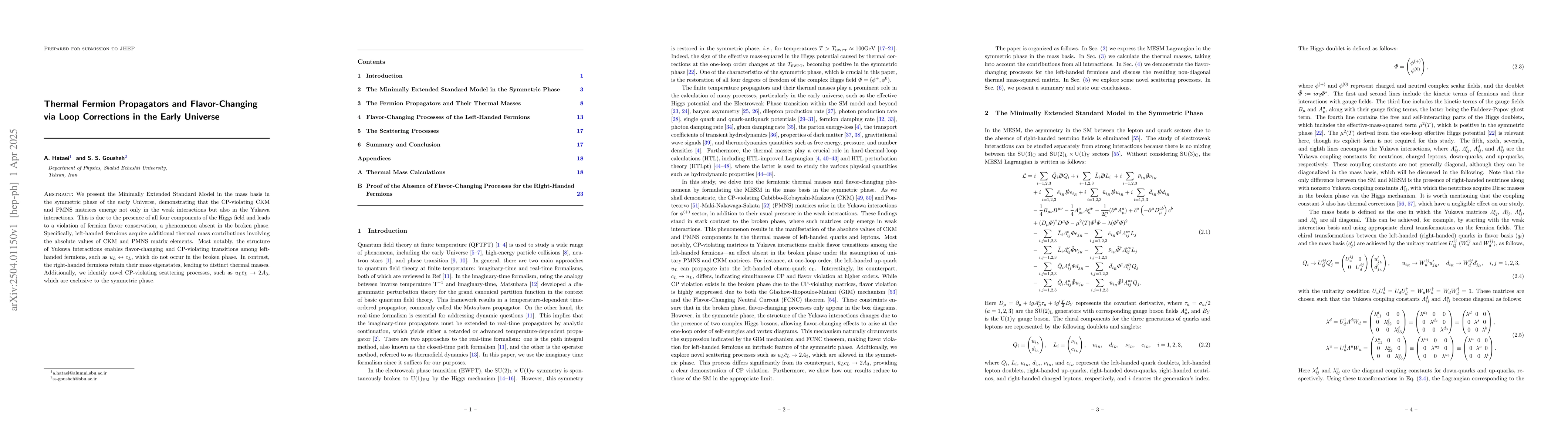 Thumbnail for Thermal Fermion Propagators and Flavor-Changing via Loop Corrections in
  the Early Universe