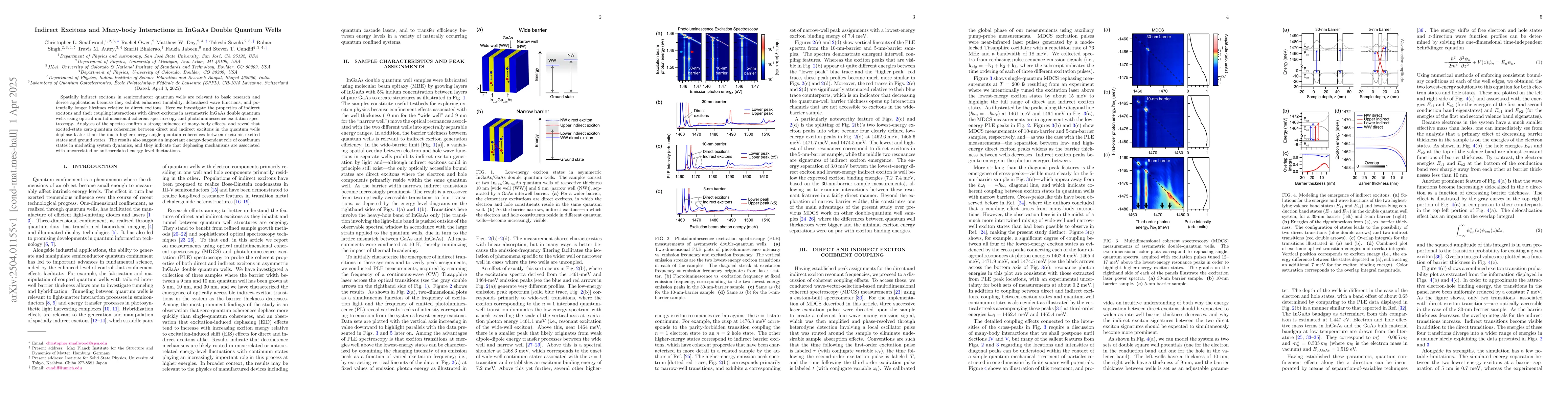 Thumbnail for Indirect Excitons and Many-body Interactions in InGaAs Double Quantum
  Wells