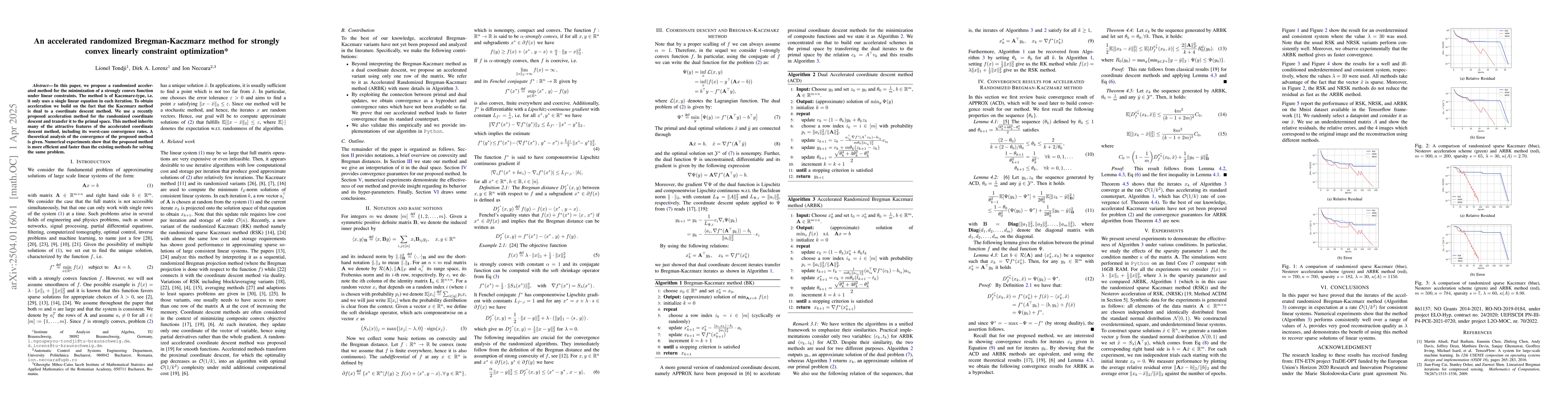 Thumbnail for An accelerated randomized Bregman-Kaczmarz method for strongly convex
  linearly constraint optimization