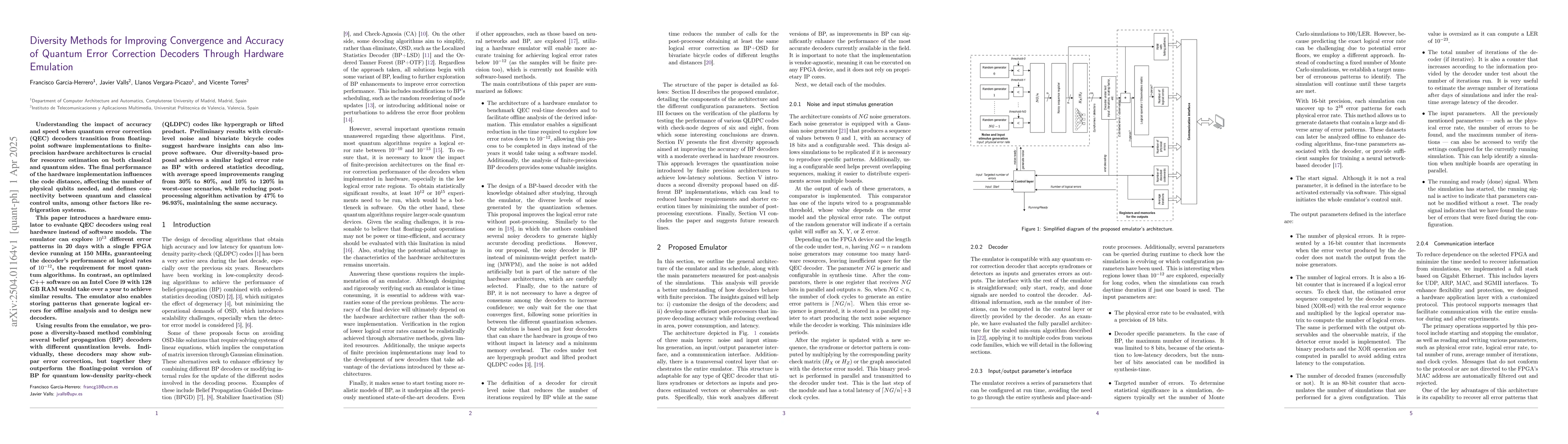 Thumbnail for Diversity Methods for Improving Convergence and Accuracy of Quantum
  Error Correction Decoders Through Hardware Emulation