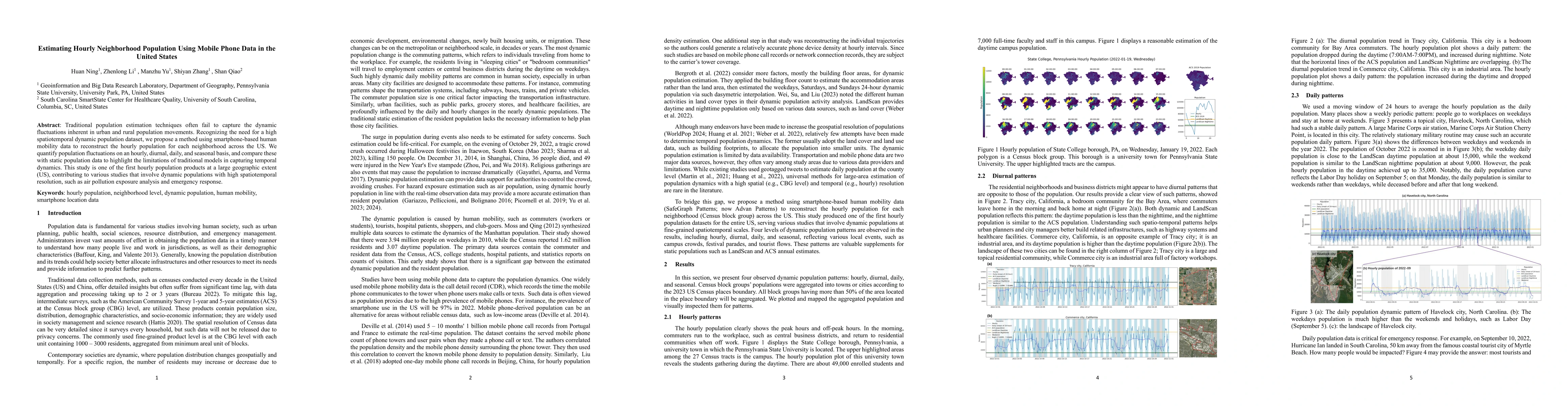 Thumbnail for Estimating Hourly Neighborhood Population Using Mobile Phone Data in the
  United States