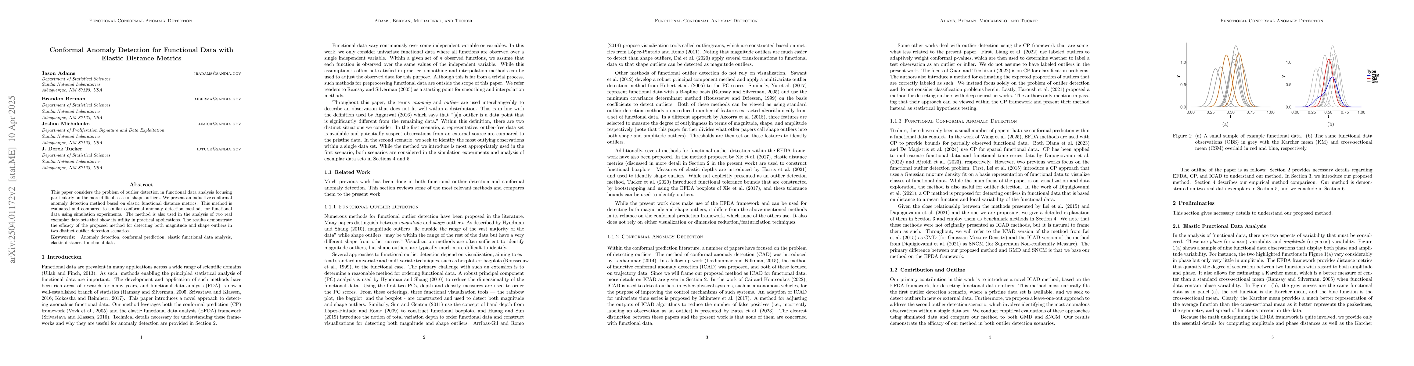 Thumbnail for Conformal Anomaly Detection for Functional Data with Elastic Distance
  Metrics
