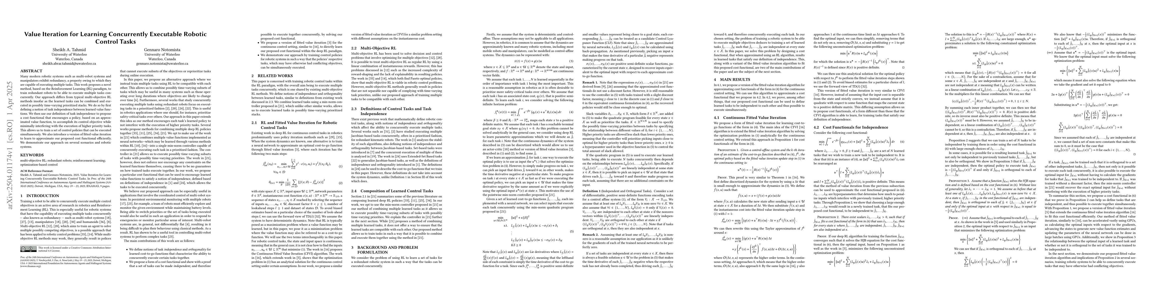 Thumbnail for Value Iteration for Learning Concurrently Executable Robotic Control
  Tasks