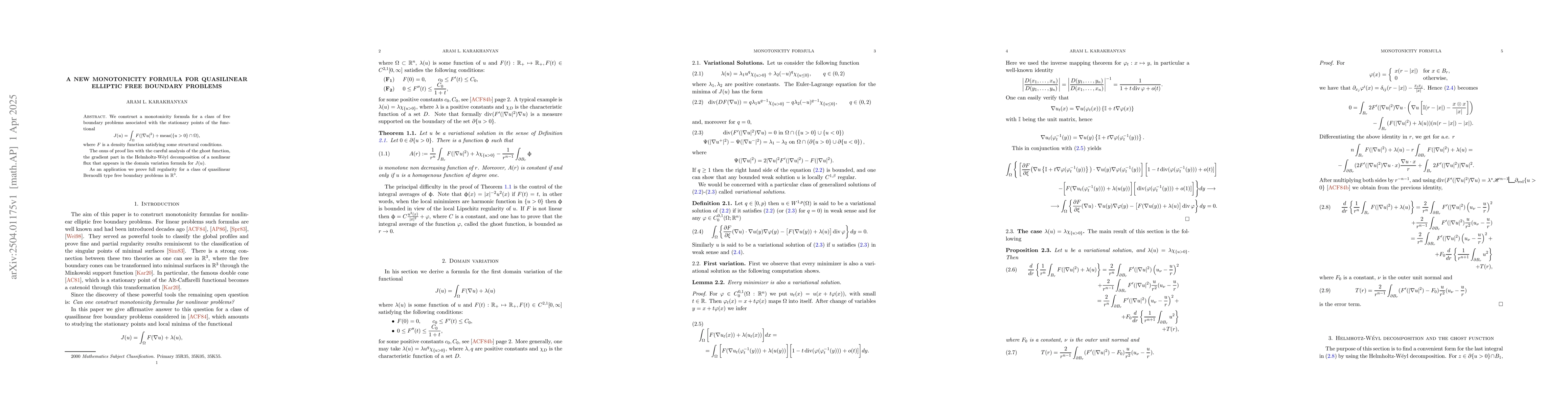 Thumbnail for A new monotonicity formula for quasilinear elliptic free boundary
  problems