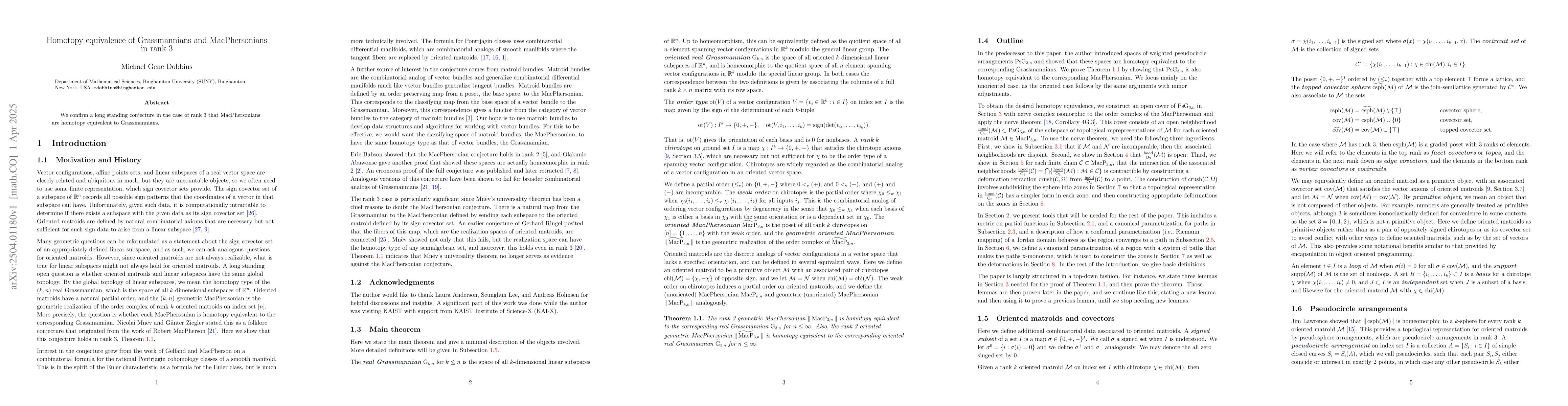 Thumbnail for Homotopy equivalence of Grassmannians and MacPhersonians in rank 3