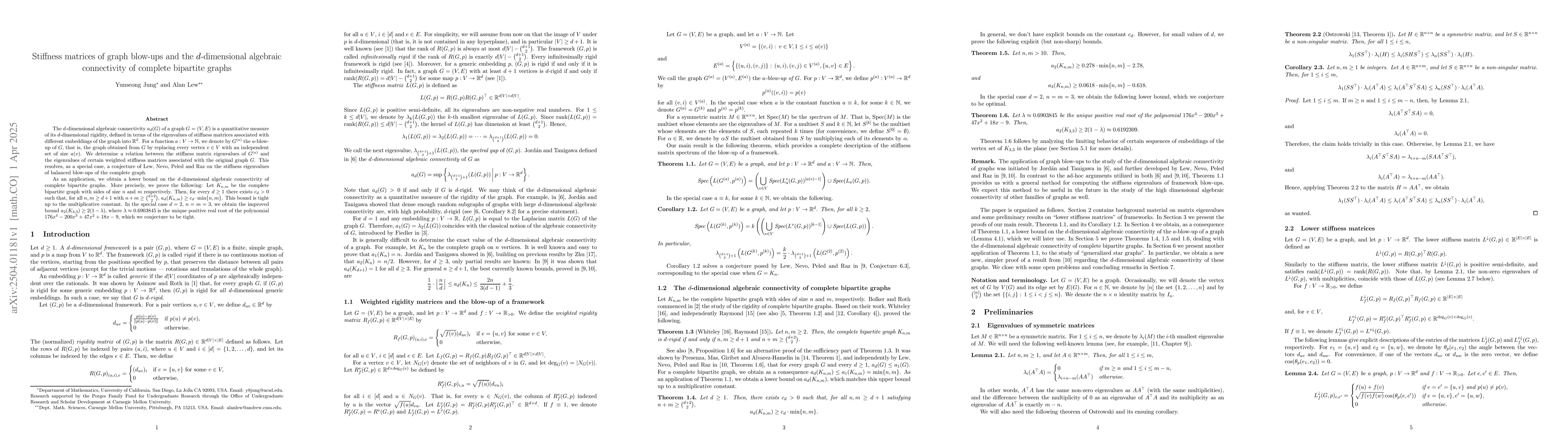 Thumbnail for Stiffness matrices of graph blow-ups and the $d$-dimensional algebraic
  connectivity of complete bipartite graphs
