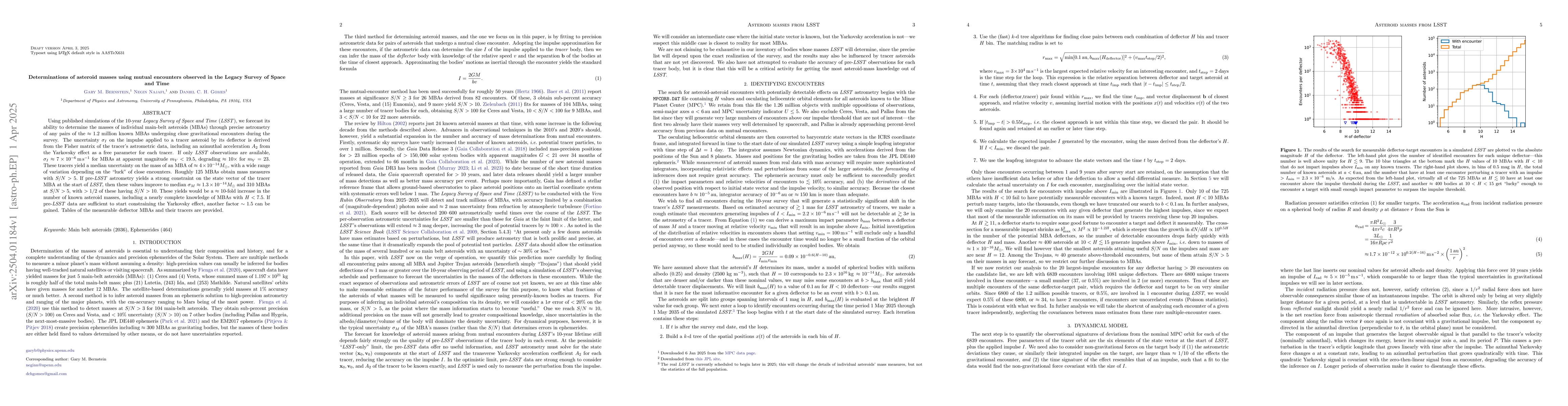 Thumbnail for Determinations of asteroid masses using mutual encounters observed in
  the Legacy Survey of Space and Time