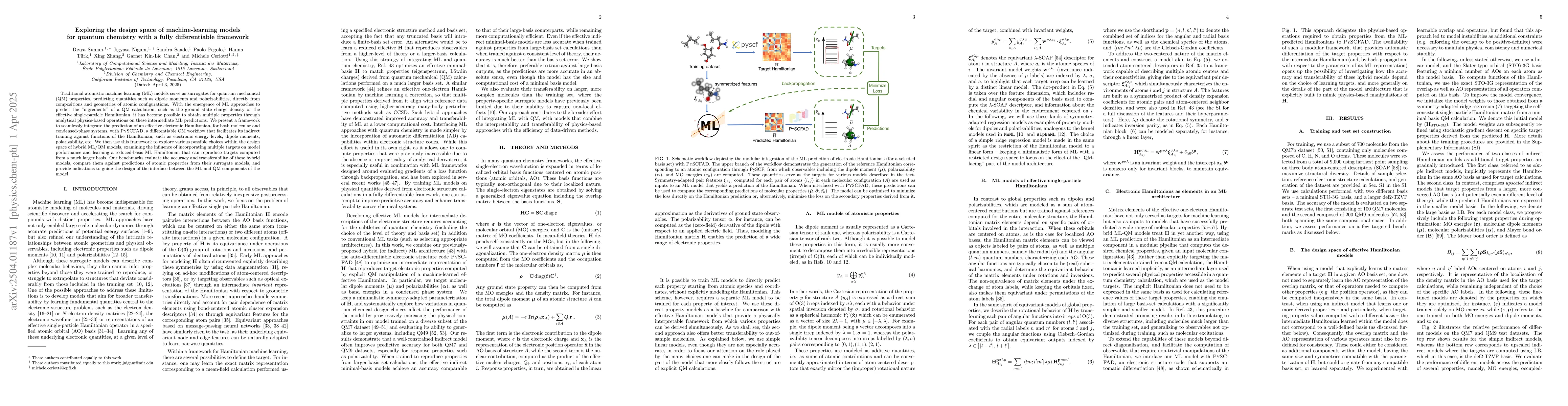 Thumbnail for Exploring the design space of machine-learning models for quantum
  chemistry with a fully differentiable framework