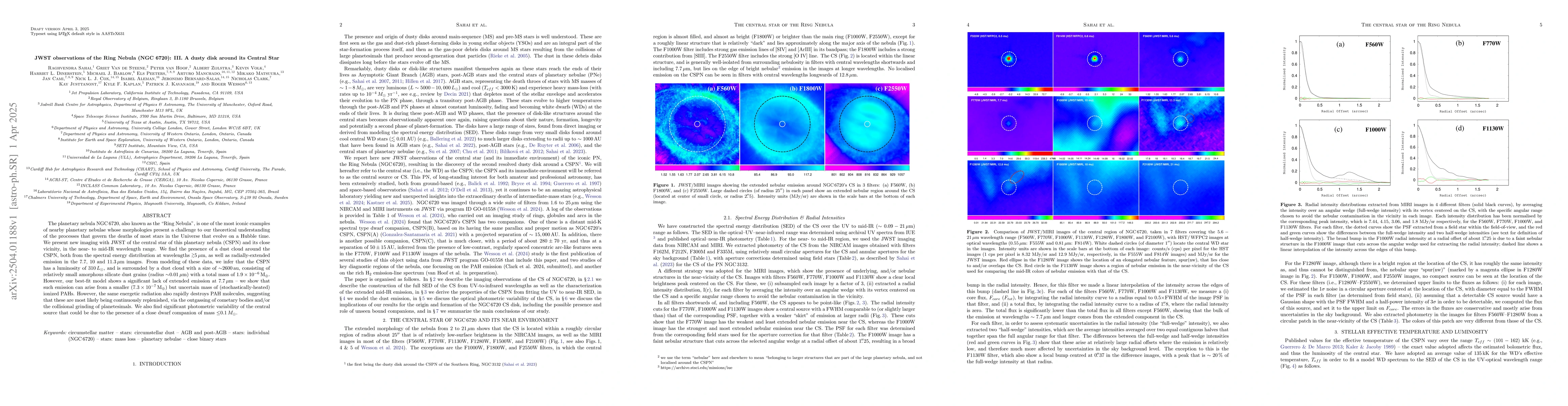 Thumbnail for JWST observations of the Ring Nebula (NGC 6720): III. A dusty disk
  around its Central Star