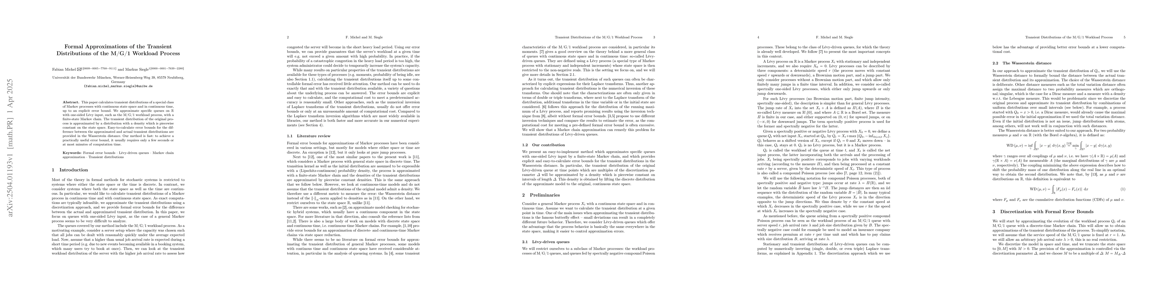 Thumbnail for Formal Approximations of the Transient Distributions of the M/G/1
  Workload Process
