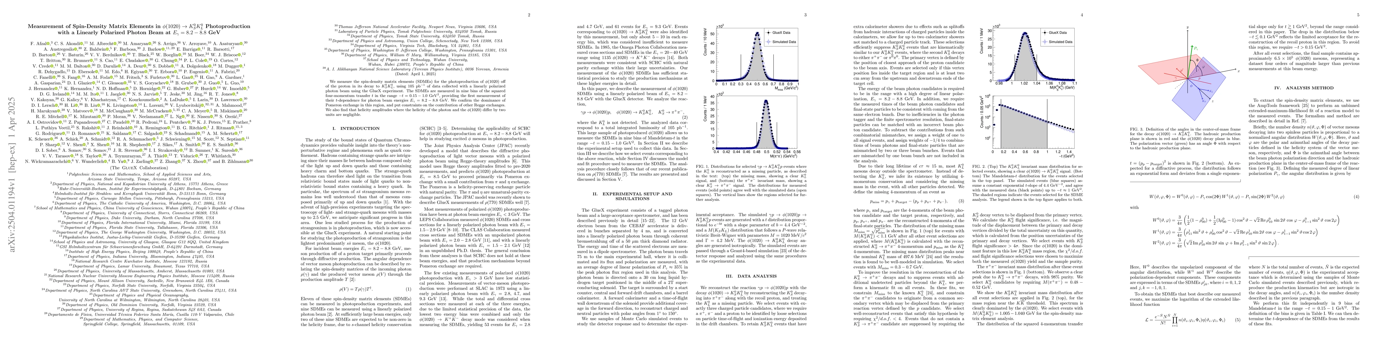 Thumbnail for Measurement of Spin-Density Matrix Elements in $φ(1020)\to
  K_S^0K_L^0$ Photoproduction with a Linearly Polarized Photon Beam at
  $E_γ=8.2-8.8$ GeV