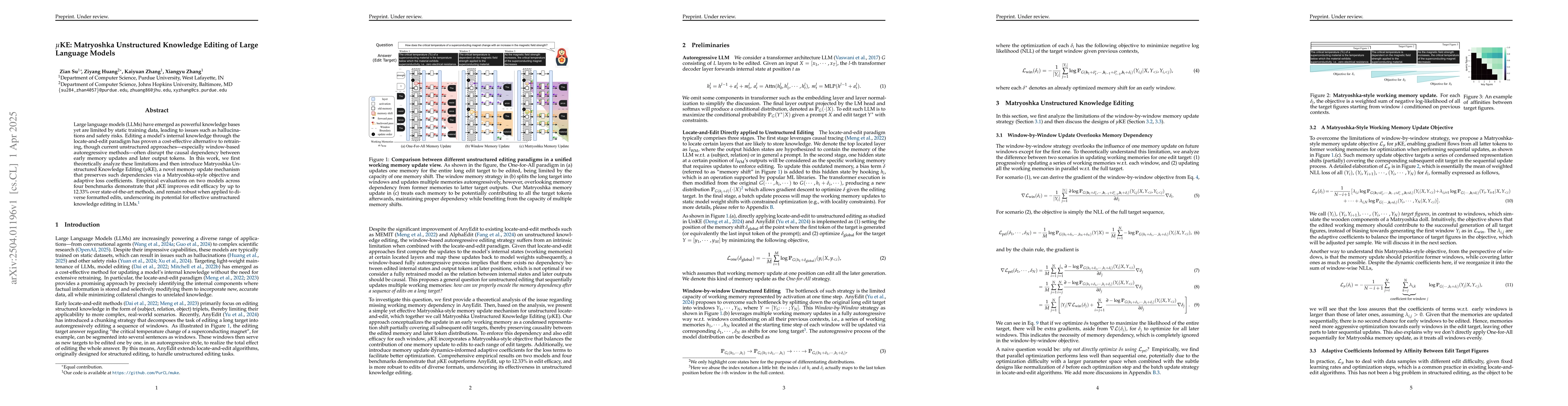 Thumbnail for $μ$KE: Matryoshka Unstructured Knowledge Editing of Large Language
  Models