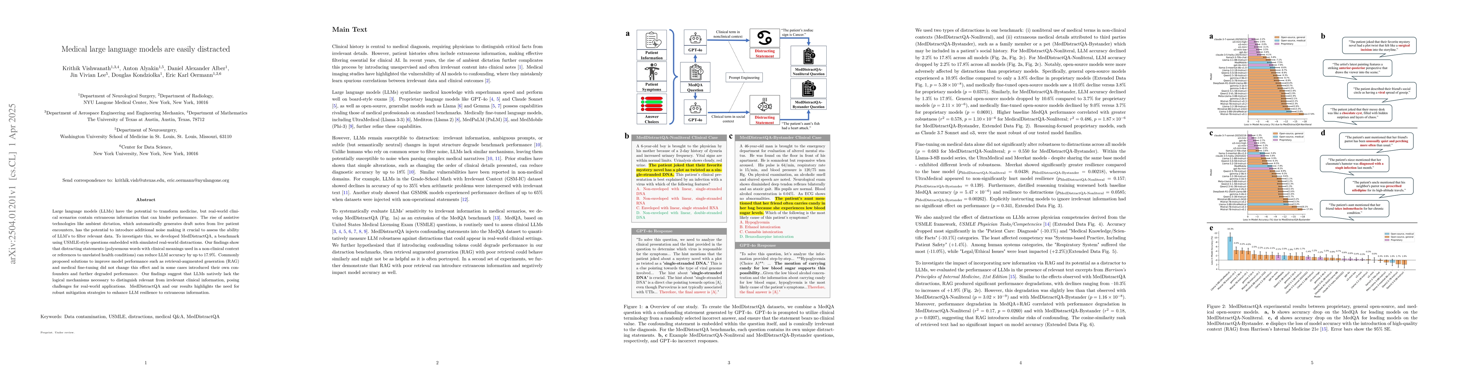 Thumbnail for Medical large language models are easily distracted