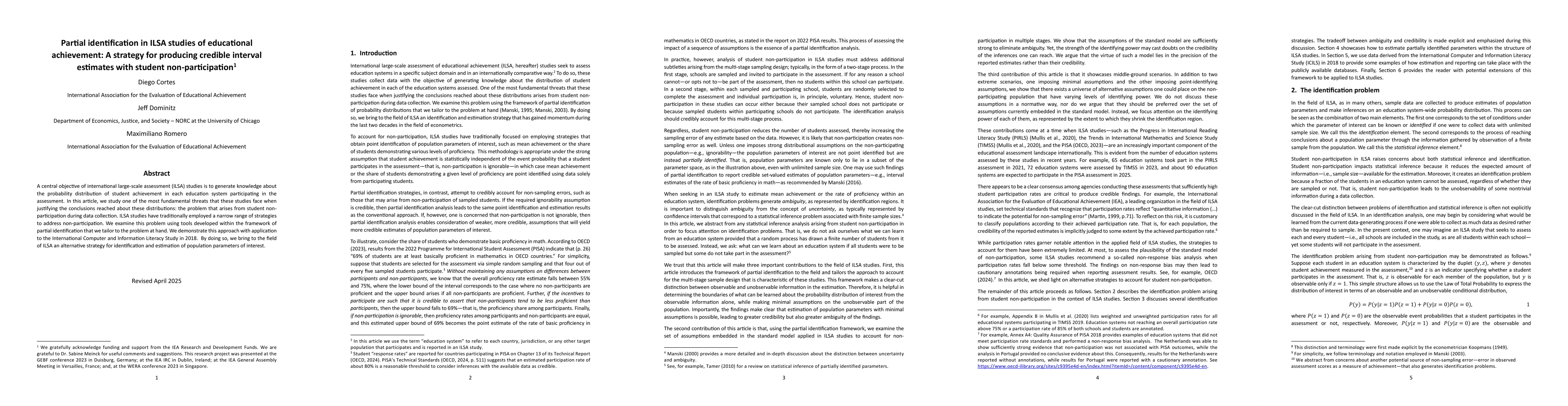 Thumbnail for Partial identification in ILSA studies of educational achievement: A
  strategy for producing credible interval estimates with student
  non-participation