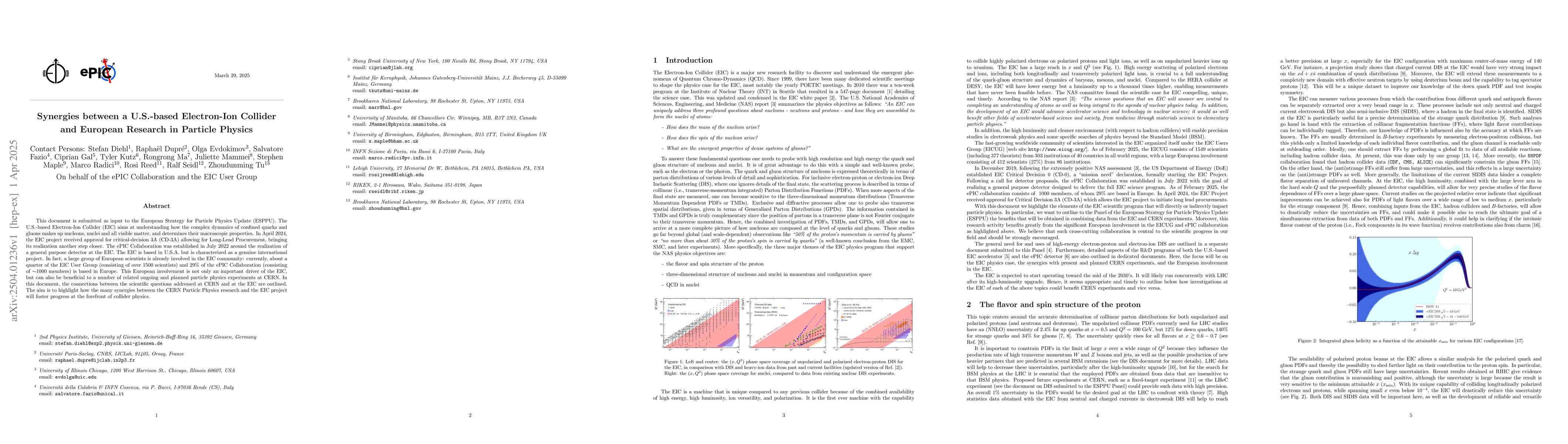 Thumbnail for Synergies between a U.S.-based Electron-Ion Collider and European
  Research in Particle Physics