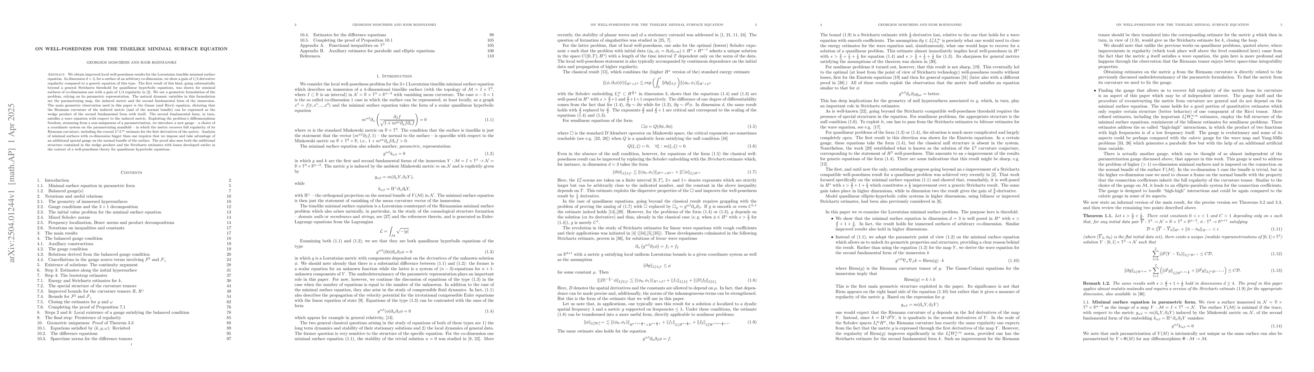 Thumbnail for On well-posedness for the timelike minimal surface equation
