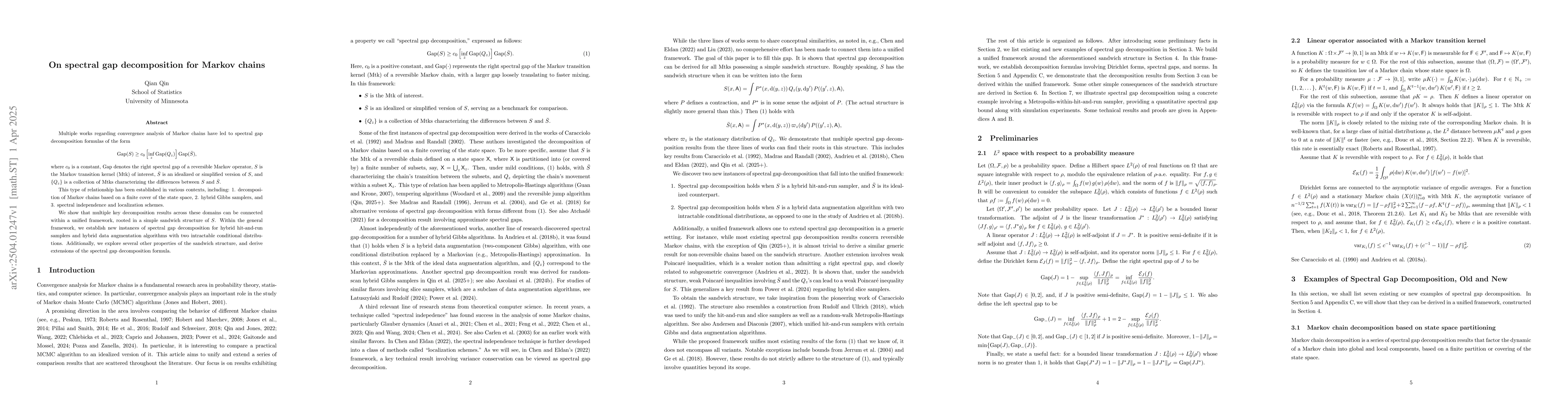 Thumbnail for On spectral gap decomposition for Markov chains