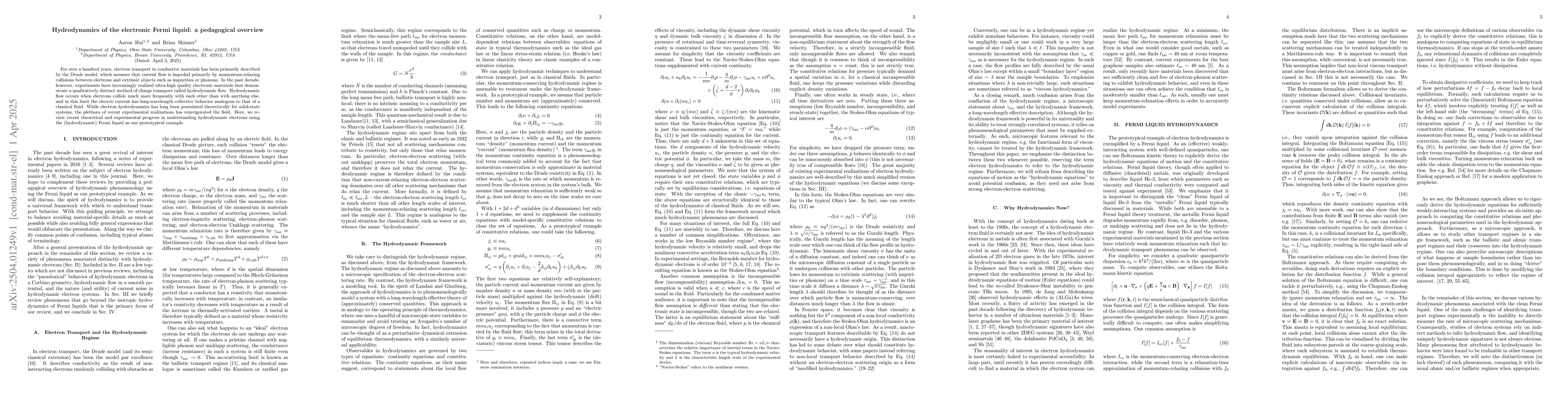 Thumbnail for Hydrodynamics of the electronic Fermi liquid: a pedagogical overview
