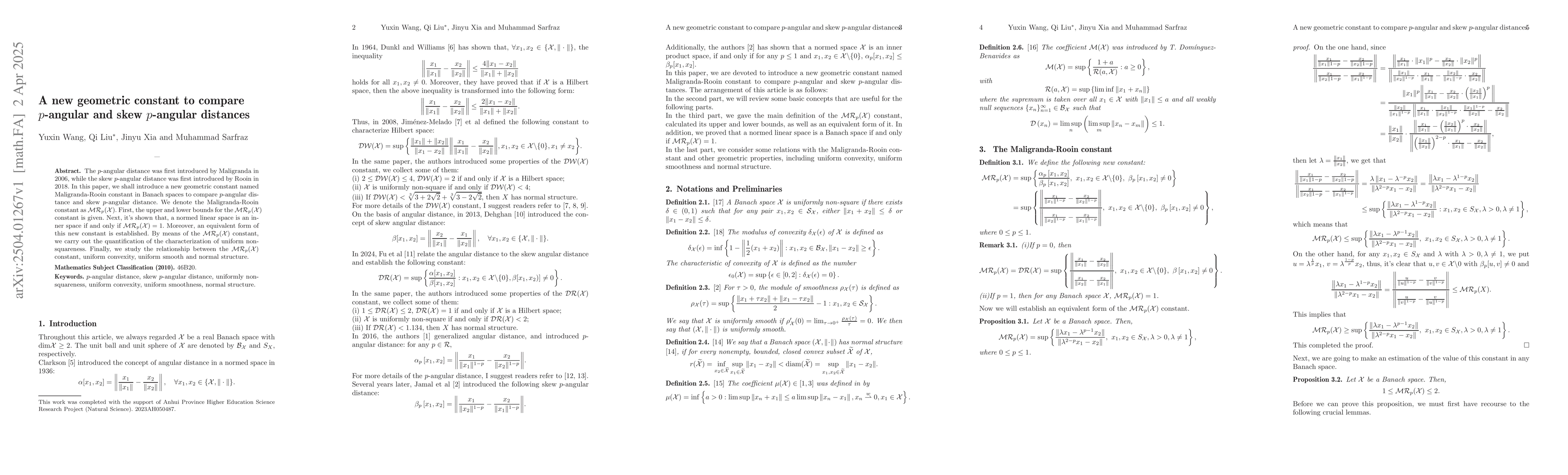 Thumbnail for A new geometric constant to compare p-angular and skew p-angular
  distances